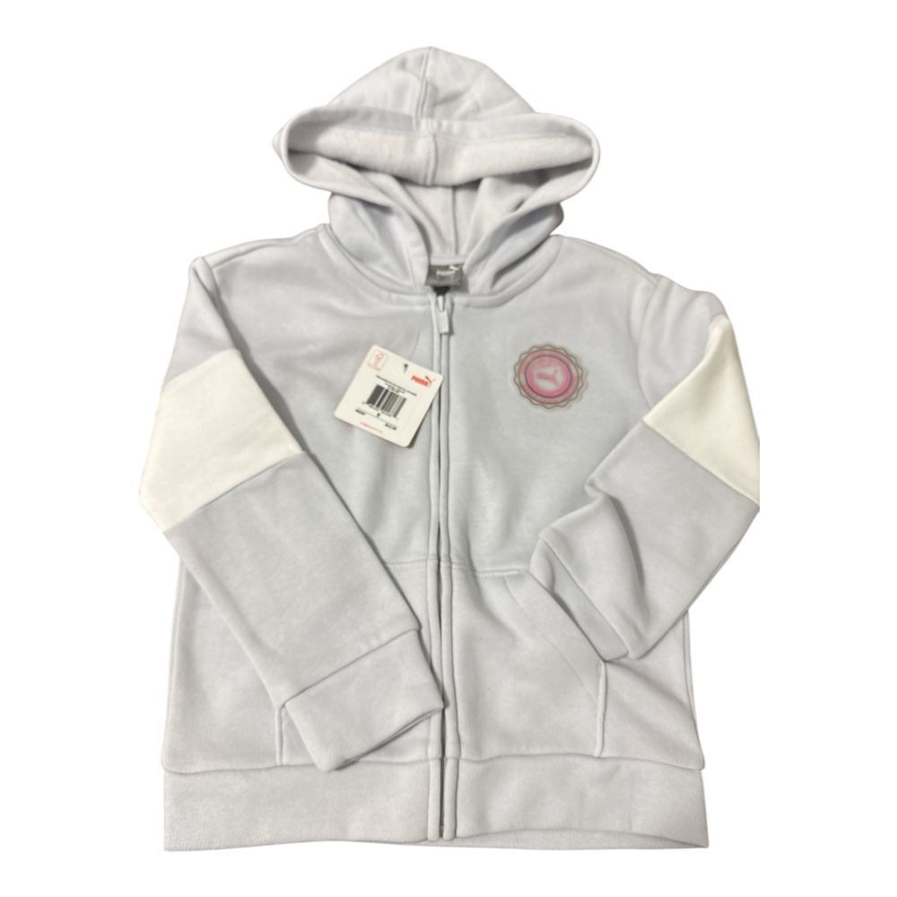 Puma Kids Full Zip Hoodie Sweatshirt Light Gray Block Athletic Size 5